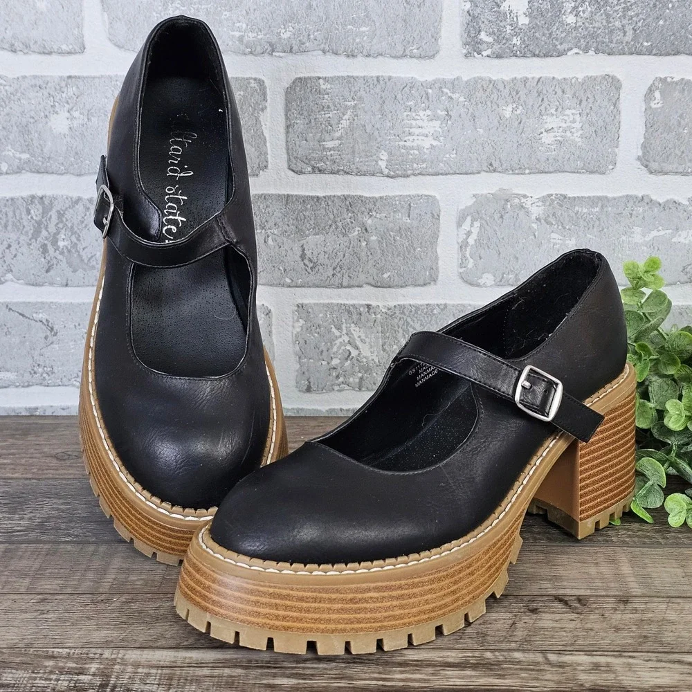 Altar'd State Frankee Black Platform Lug Sole Mary Jane Chunky Heels‎ Womens 7 M